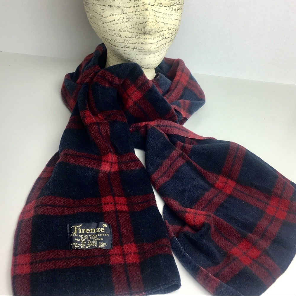 Vintage warm winter Plaid scarf Blue Red EUC